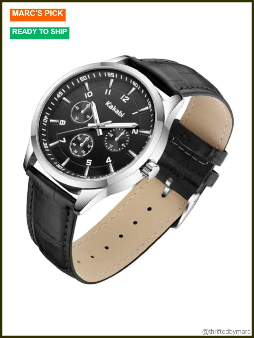 45mm Large Face Analog Quartz Wrist Watch with Croco-Pattern Leather Strap,